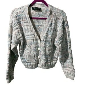 Vintage Women Flyer Sportswear Pastel Geometric Textured Knit Cardigan USA M